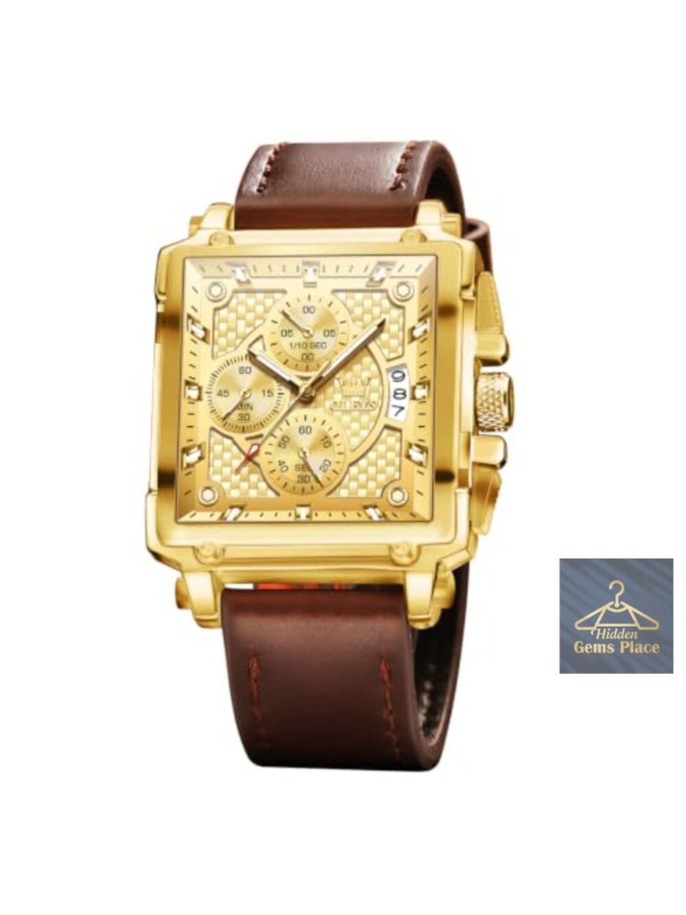 Men's Square Leather Strap Chronograph Wrist Watch